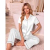 Ekouaer Silk Pajamas for Women Short Sleeve Sleepwear Button Down Pj Sets(White)