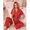 Ekouaer Silk Pajamas for Women Short Sleeve Sleepwear Button Down Pj Sets(White Spot Red)