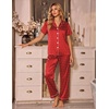 Ekouaer Silk Pajamas for Women Short Sleeve Sleepwear Button Down Pj Sets(White Spot Red)