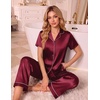 Ekouaer Silk Pajamas for Women Short Sleeve Sleepwear Button Down Pj Sets(Wine Red)