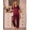 Ekouaer Silk Pajamas for Women Short Sleeve Sleepwear Button Down Pj Sets(Wine Red)