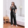 Ekouaer Silk Satin Pajamas for Women Set 2 Piece Short Sleeve Button Up Pjs(Black)