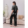 Ekouaer Silk Satin Pajamas for Women Set 2 Piece Short Sleeve Button Up Pjs(Black)