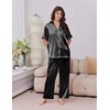 Ekouaer Silk Satin Pajamas for Women Set 2 Piece Short Sleeve Button Up Pjs(Black)