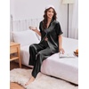 Ekouaer Silk Satin Pajamas for Women Set 2 Piece Short Sleeve Button Up Pjs(Black)