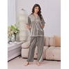 Ekouaer Silk Satin Pajamas for Women Set 2 Piece Short Sleeve Button Up Pjs(Black Stripe)