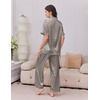Ekouaer Silk Satin Pajamas for Women Set 2 Piece Short Sleeve Button Up Pjs(Black Stripe)