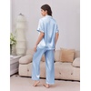 Ekouaer Silk Satin Pajamas for Women Set 2 Piece Short Sleeve Button Up Pjs(Blue)