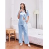 Ekouaer Silk Satin Pajamas for Women Set 2 Piece Short Sleeve Button Up Pjs(Blue)