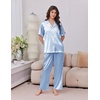 Ekouaer Silk Satin Pajamas for Women Set 2 Piece Short Sleeve Button Up Pjs(Blue)