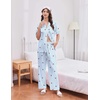 Ekouaer Silk Satin Pajamas for Women Set 2 Piece Short Sleeve Button Up Pjs(Blue Cherry)