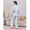 Ekouaer Silk Satin Pajamas for Women Set 2 Piece Short Sleeve Button Up Pjs(Blue Cherry)