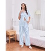 Ekouaer Silk Satin Pajamas for Women Set 2 Piece Short Sleeve Button Up Pjs(Blue Stripe)