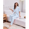Ekouaer Silk Satin Pajamas for Women Set 2 Piece Short Sleeve Button Up Pjs(Blue Stripe)