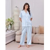 Ekouaer Silk Satin Pajamas for Women Set 2 Piece Short Sleeve Button Up Pjs(Blue Stripe)