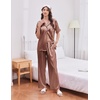 Ekouaer Silk Satin Pajamas for Women Set 2 Piece Short Sleeve Button Up Pjs(Brown)