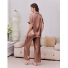 Ekouaer Silk Satin Pajamas for Women Set 2 Piece Short Sleeve Button Up Pjs(Brown)