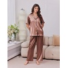 Ekouaer Silk Satin Pajamas for Women Set 2 Piece Short Sleeve Button Up Pjs(Brown)