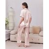 Ekouaer Silk Satin Pajamas for Women Set 2 Piece Short Sleeve Button Up Pjs(Champagne)