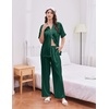 Ekouaer Silk Satin Pajamas for Women Set 2 Piece Short Sleeve Button Up Pjs(Dark Green)