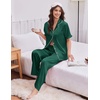 Ekouaer Silk Satin Pajamas for Women Set 2 Piece Short Sleeve Button Up Pjs(Dark Green)