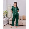 Ekouaer Silk Satin Pajamas for Women Set 2 Piece Short Sleeve Button Up Pjs(Dark Green)