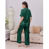 Ekouaer Silk Satin Pajamas for Women Set 2 Piece Short Sleeve Button Up Pjs(Dark Green)