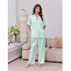 Ekouaer Silk Satin Pajamas for Women Set 2 Piece Short Sleeve Button Up Pjs(Green Stripe)