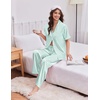 Ekouaer Silk Satin Pajamas for Women Set 2 Piece Short Sleeve Button Up Pjs(Green Stripe)