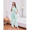 Ekouaer Silk Satin Pajamas for Women Set 2 Piece Short Sleeve Button Up Pjs(Green Stripe)