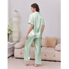 Ekouaer Silk Satin Pajamas for Women Set 2 Piece Short Sleeve Button Up Pjs(Light Green)