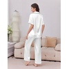 Ekouaer Silk Satin Pajamas for Women Set 2 Piece Short Sleeve Button Up Pjs(Pearl White)