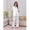 Ekouaer Silk Satin Pajamas for Women Set 2 Piece Short Sleeve Button Up Pjs(Pearl White)
