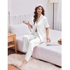 Ekouaer Silk Satin Pajamas for Women Set 2 Piece Short Sleeve Button Up Pjs(Pearl White)