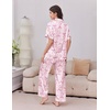 Ekouaer Silk Satin Pajamas for Women Set 2 Piece Short Sleeve Button Up Pjs(Pink Bow)