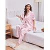 Ekouaer Silk Satin Pajamas for Women Set 2 Piece Short Sleeve Button Up Pjs(Pink Bow)