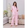 Ekouaer Silk Satin Pajamas for Women Set 2 Piece Short Sleeve Button Up Pjs(Pink Bow-mini)