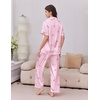 Ekouaer Silk Satin Pajamas for Women Set 2 Piece Short Sleeve Button Up Pjs(Pink Bow-mini)
