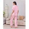 Ekouaer Silk Satin Pajamas for Women Set 2 Piece Short Sleeve Button Up Pjs(Pink Stripe)