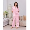 Ekouaer Silk Satin Pajamas for Women Set 2 Piece Short Sleeve Button Up Pjs(Pink Stripe)