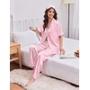 Ekouaer Silk Satin Pajamas for Women Set 2 Piece Short Sleeve Button Up Pjs(Pink Stripe)