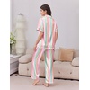 Ekouaer Silk Satin Pajamas for Women Set 2 Piece Short Sleeve Button Up Pjs(Rainbow Stripe)