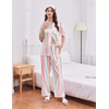 Ekouaer Silk Satin Pajamas for Women Set 2 Piece Short Sleeve Button Up Pjs(Rainbow Stripe)