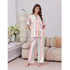 Ekouaer Silk Satin Pajamas for Women Set 2 Piece Short Sleeve Button Up Pjs(Rainbow Stripe)