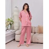 Ekouaer Silk Satin Pajamas for Women Set 2 Piece Short Sleeve Button Up Pjs(Red Stripe)