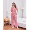 Ekouaer Silk Satin Pajamas for Women Set 2 Piece Short Sleeve Button Up Pjs(Red Stripe)