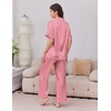 Ekouaer Silk Satin Pajamas for Women Set 2 Piece Short Sleeve Button Up Pjs(Red Stripe)