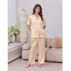 Ekouaer Silk Satin Pajamas for Women Set 2 Piece Short Sleeve Button Up Pjs(Yellow Stripe)