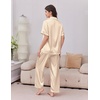 Ekouaer Silk Satin Pajamas for Women Set 2 Piece Short Sleeve Button Up Pjs(Yellow Stripe)