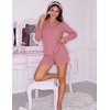 Ekouaer Womens Bamboo Viscose Pajama Sets Long Sleeve and Shorts Lounge Set(Purplish-red)